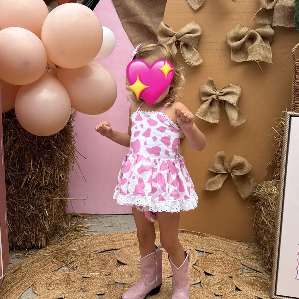 Boutique Custom Pink Cow Print Romper